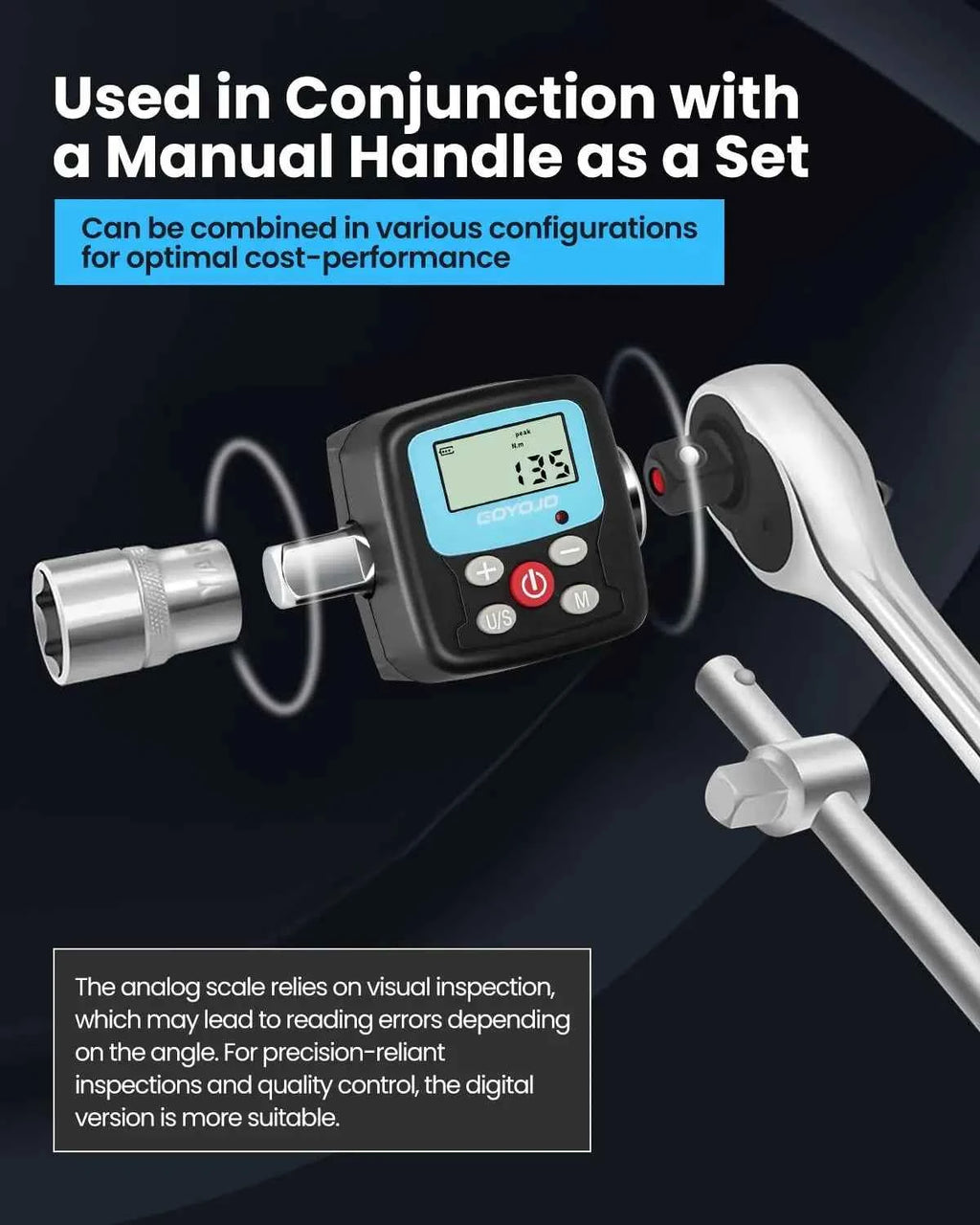 GOYOJO Digital Torque Wrench Adapter - Precision Electronic Converter with LCD Display & Versatile 1/2" & 1/4" Sockets
