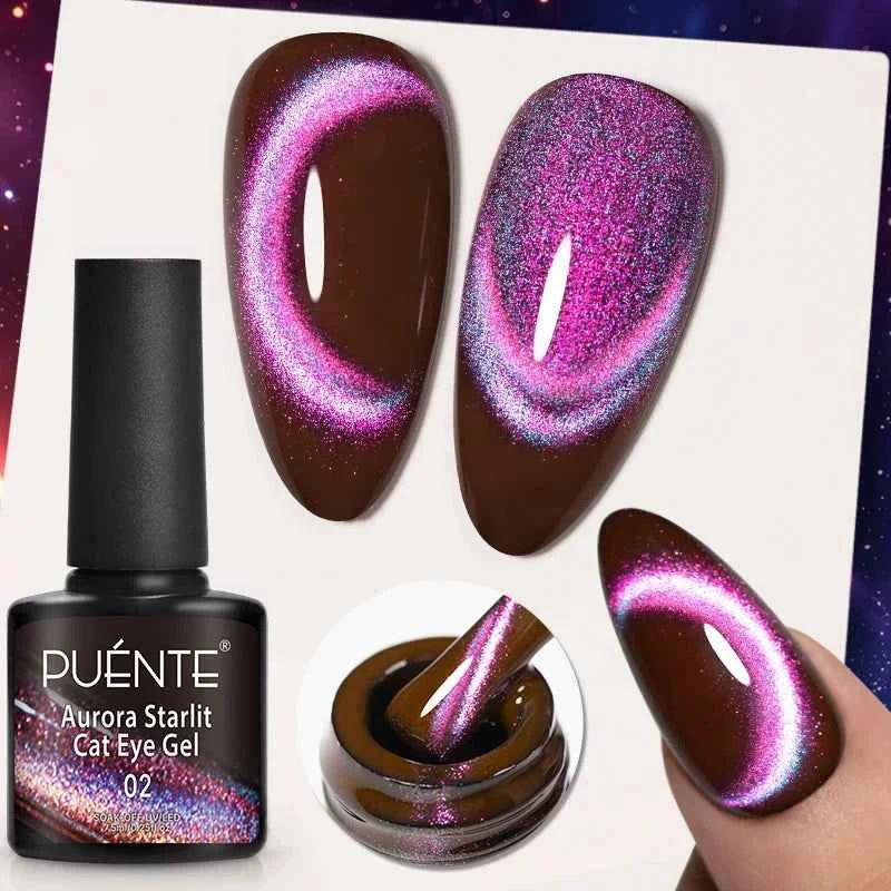 PUENTE Cat Eye Magnetic Gel Nail Polish - Vibrant Starry Galaxy Effect, Soak Off UV, 7.5ML