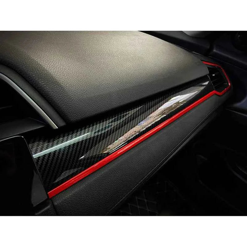 Auto Interior Dashboard Frame Strip Red Trim Sticker for Honda Civic 10th Gen 2016 2017 2018 2019 2020 2021 Left Hand Drive Car