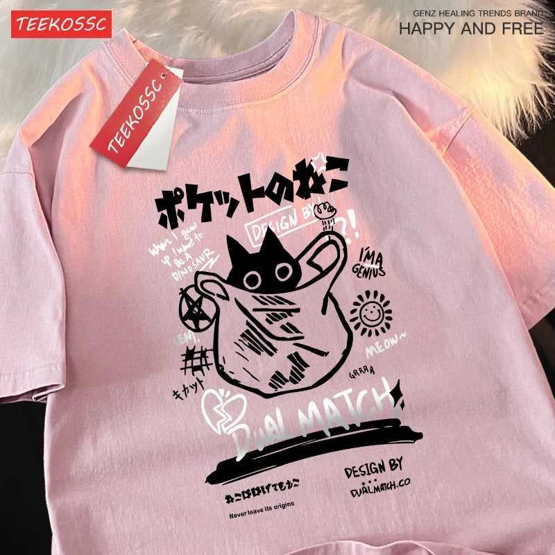 Japanese Fun And Cute Harajuku Cat Clothes Men Women Cotton Tops Creativity Casual T Shirts Cartoons Loose Couple Short Sleeve The jack market .AU The jack market .AU Men Fashion $ 27 14:350850#Pink;5:100014064