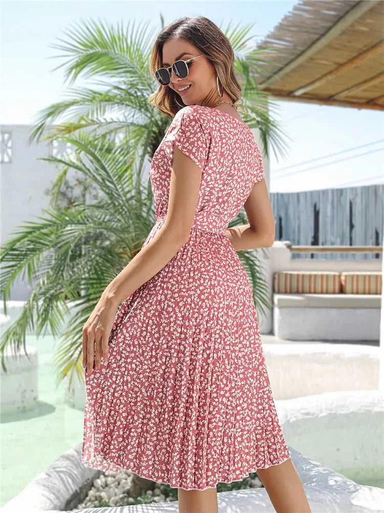 Msfilia Summer Print Pleated A Line Long Dress Women Short Sleeve High Waist Spring Round Neck Chic Dress with Belt The jack market .AU The jack market .AU Woman Fashion $ 88 14:200004870#Flower NavyBlue;5:100014065