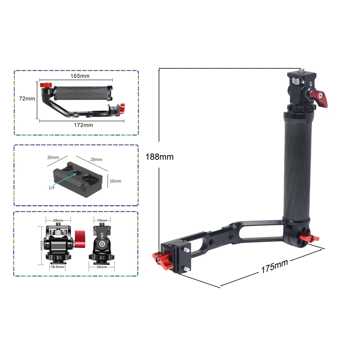 Carbon Fiber L Bracket Handle Grip Foldable Cold Shoe Mount Clamp for DJI Ronin RS3 RS4 Mini RS2 RSC2 Handheld Gimbal Stabilizer