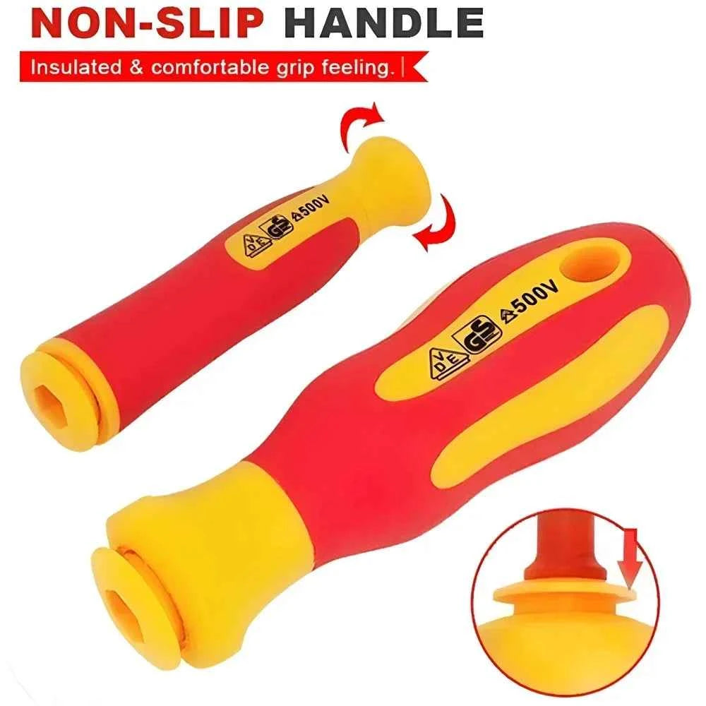 10Pcs Interchangeable Blade VDE Insulated Screwdriver Set with Case Magnetic 500V Home and Professional Use Electricians Tools