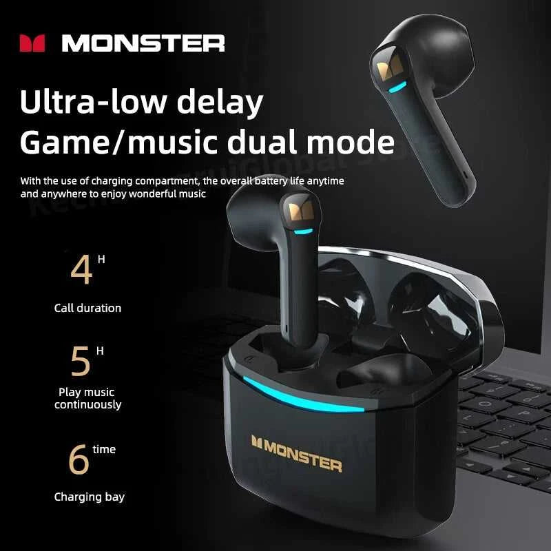 Monster GT06 Wireless Bluetooth 5.1 Headphones TWS Gaming Earbuds Noise Reduction Sports Earphones With Mic Long standby 450mAh The jack market .AU The jack market .AU Accessories Electronics $ 72 14:10#Black