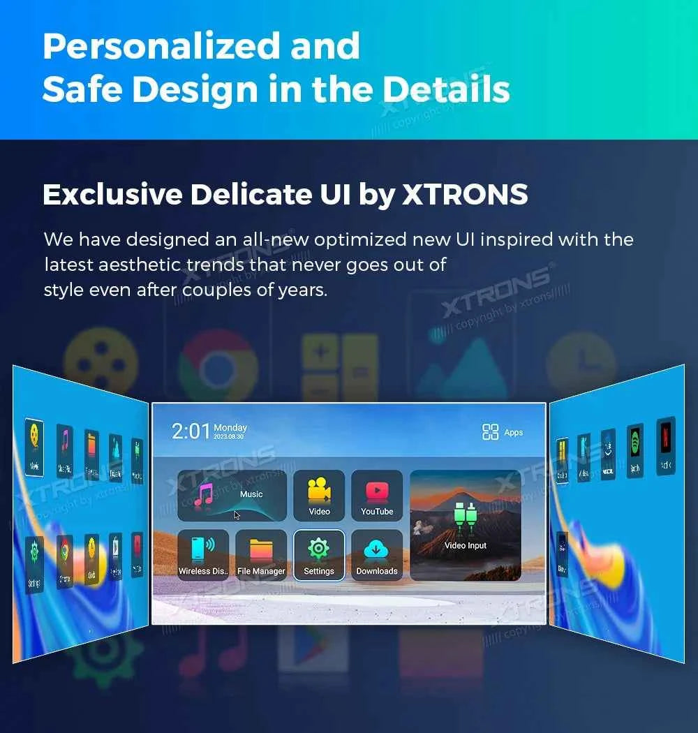 XTRONS 19.5" Android Car Roof Monitor TV Octa-core 8K IPS Car Screen Adjustable Angle to 170° with Screen Mirroring USB HDR RCA