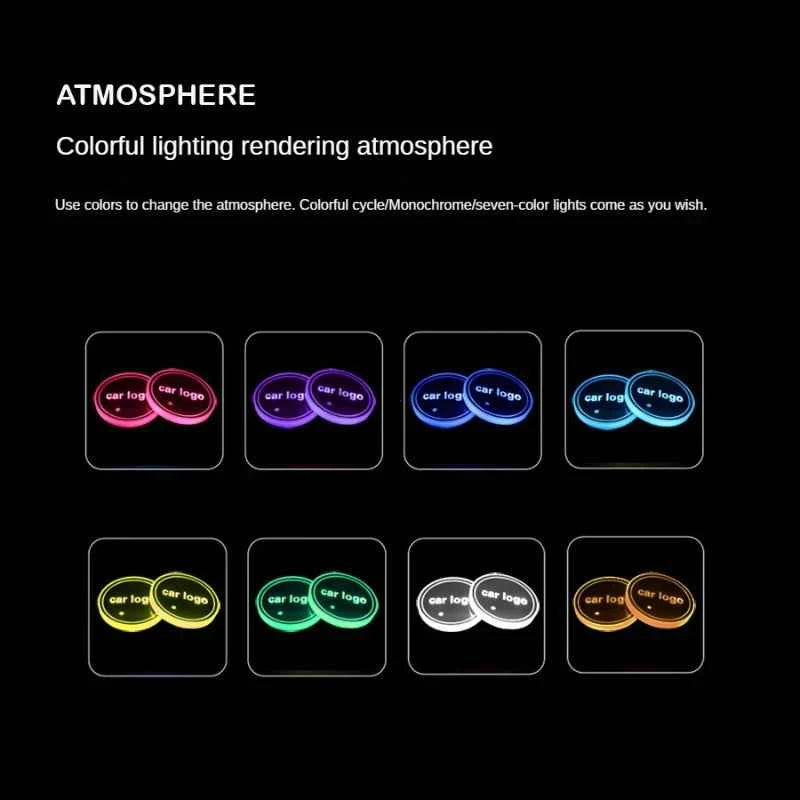 7 Colors Car LED Luminous Water Cup Pad Auto Cup Bottle Holder Coaster Anti-slip Pad Mats Interior Atmosphere Light Decor