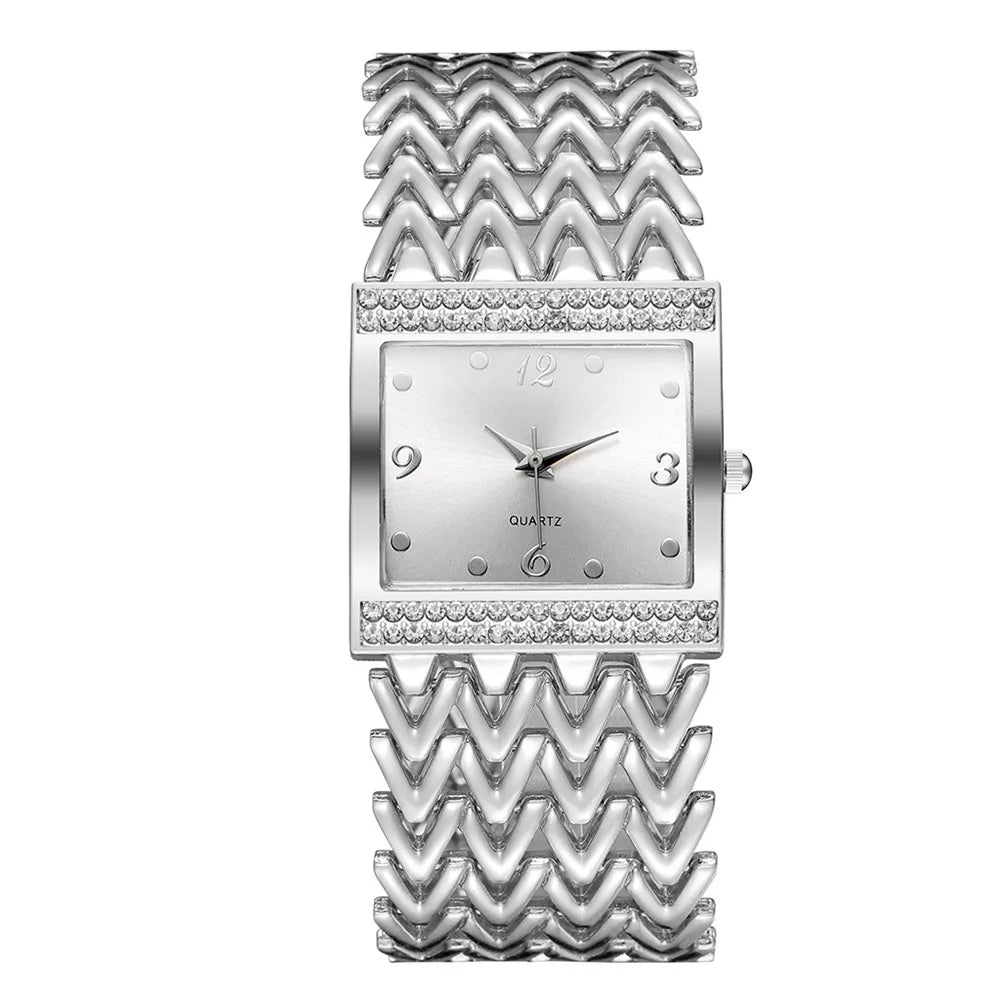 Luxury Golds Ladies Square Diamond Watch - Elegant Stainless Steel Quartz Timepiece for Fashion-Forward Women