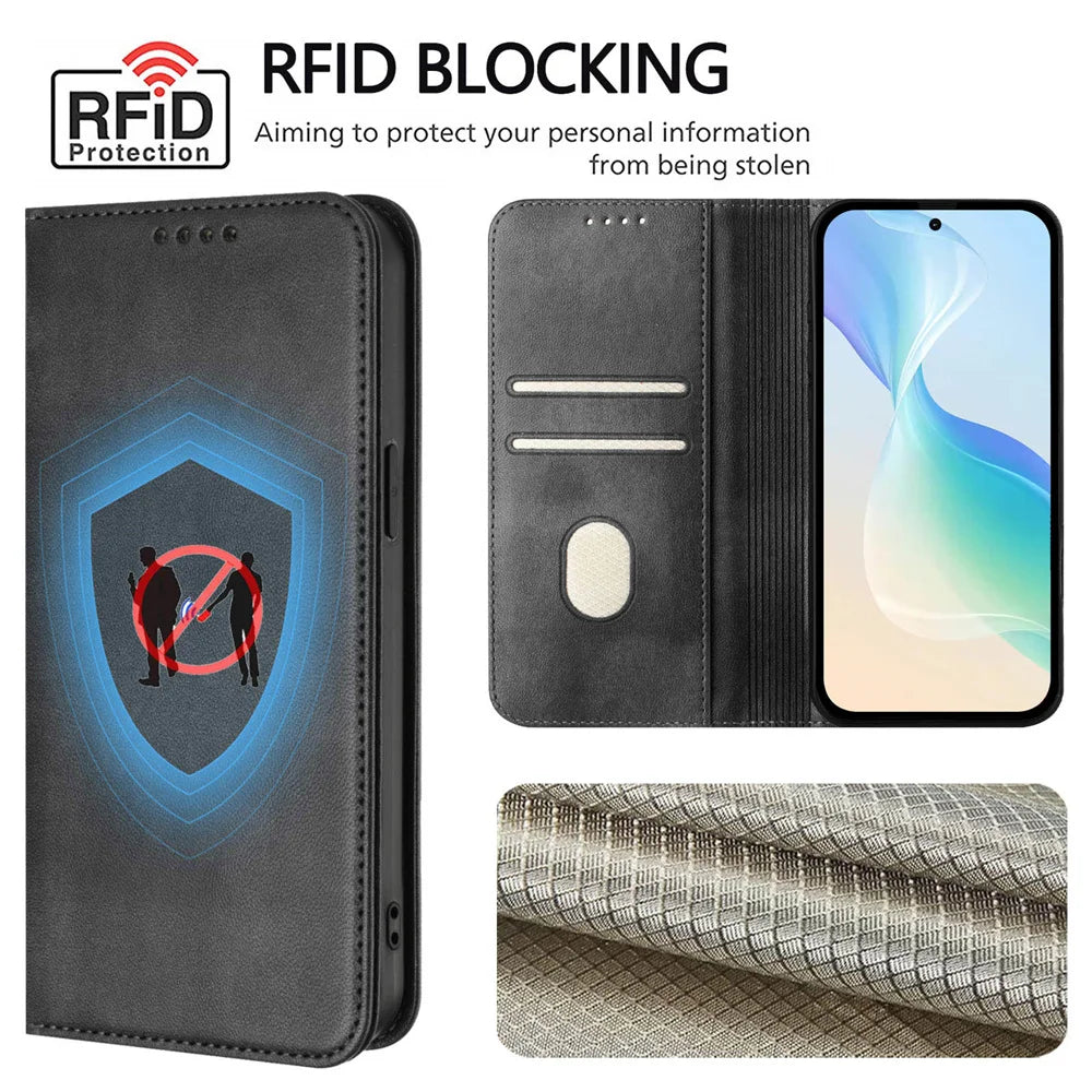 Luxury Leather Wallet Flip Case for Xiaomi Redmi 15/15C & Poco C85 - Magnetic Back Cover