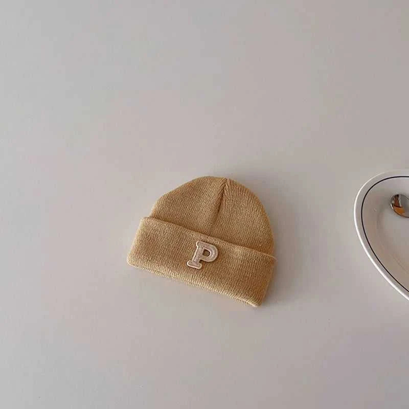 Autumn Winter Baby Knitted Hat Solid Color P Letter Infant Boy Girl Beanie Cap Casual Warm Toddler Crochet Bonnet Hat