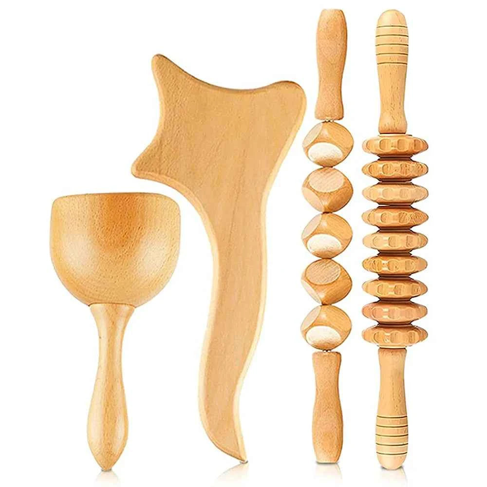 Wooden Wonders 4-in-1 Therapy Massage Kit – Anti-Cellulite & Muscle Pain Relief for Body Shaping