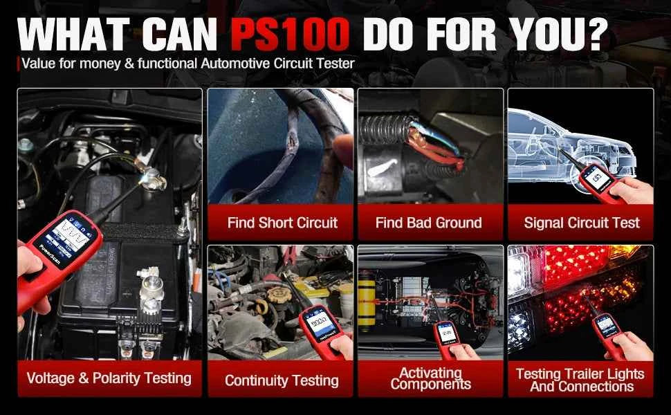 Autel PowerScan PS100 Automotive Circuit Tester, Universal 12V 24V Automotive Power Circuit Probe Kit with 20ft Extension Cable