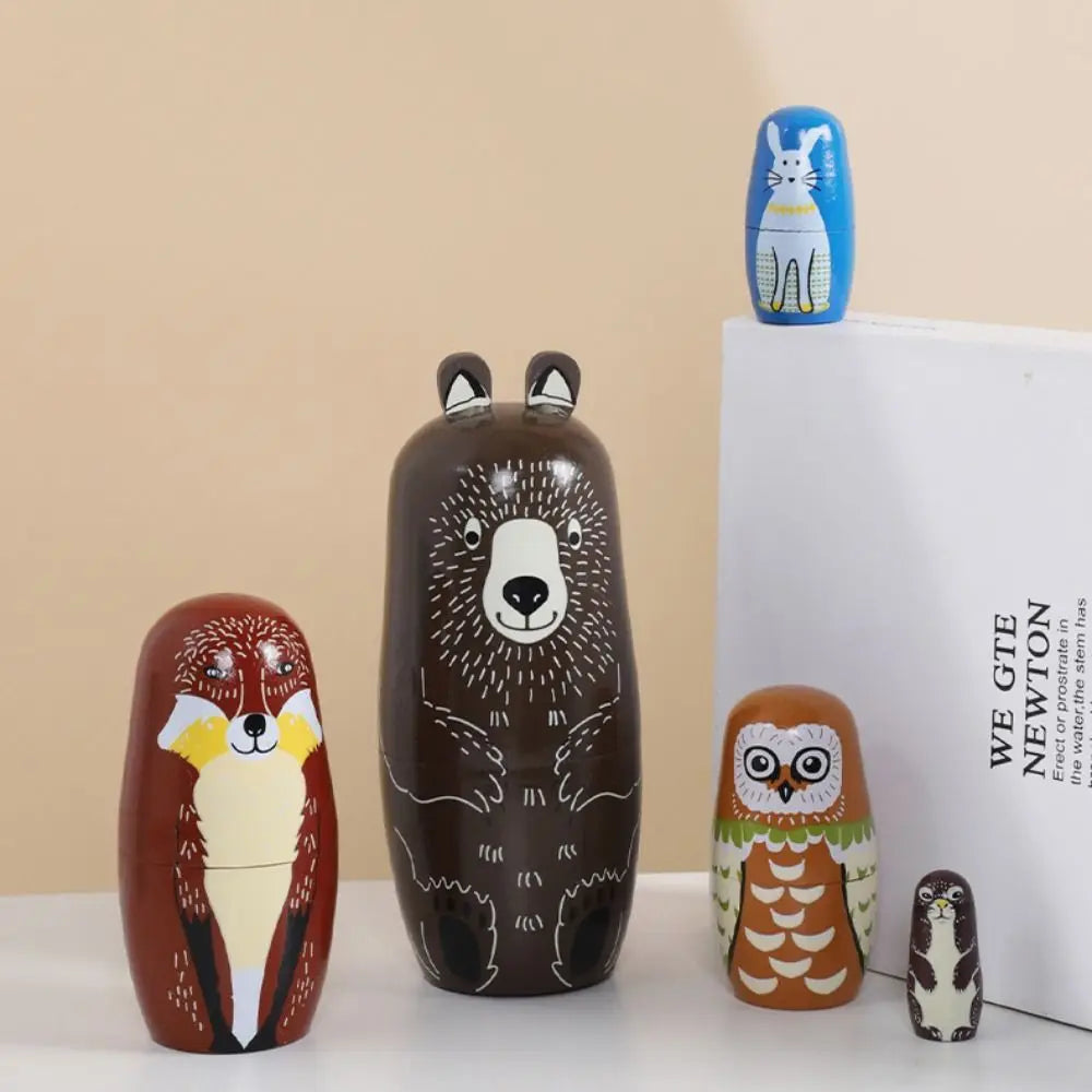 Rabbit 5Pcs/Set Animal Matryoshka Doll Wood Smooth Wooden Stacking Dolls Line Dog Panda Girls Russian Doll Christmas