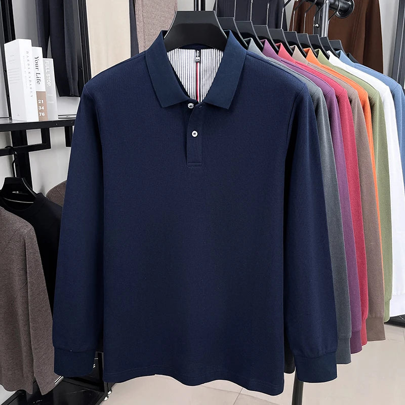 100% cotton luxury fashion spring and autumn new hot selling exquisite long sleeved men's business casual comfortable polo shirt
