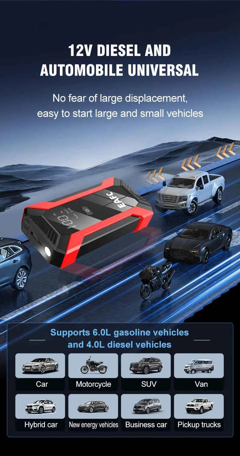 2000A Car Jump Starter Power Bank 12V Output Portable Emergency Start-up Charger 1000A for Cars Booster Battery Starting Device