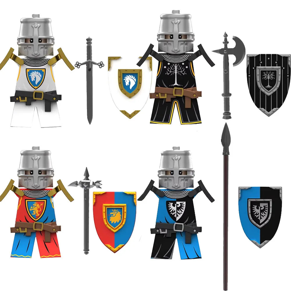 MOC Military Soldier Movie Character Building Blocks Accessories Medieval Castle Knight Helmet Shield Mini Brick Gift Toy E008