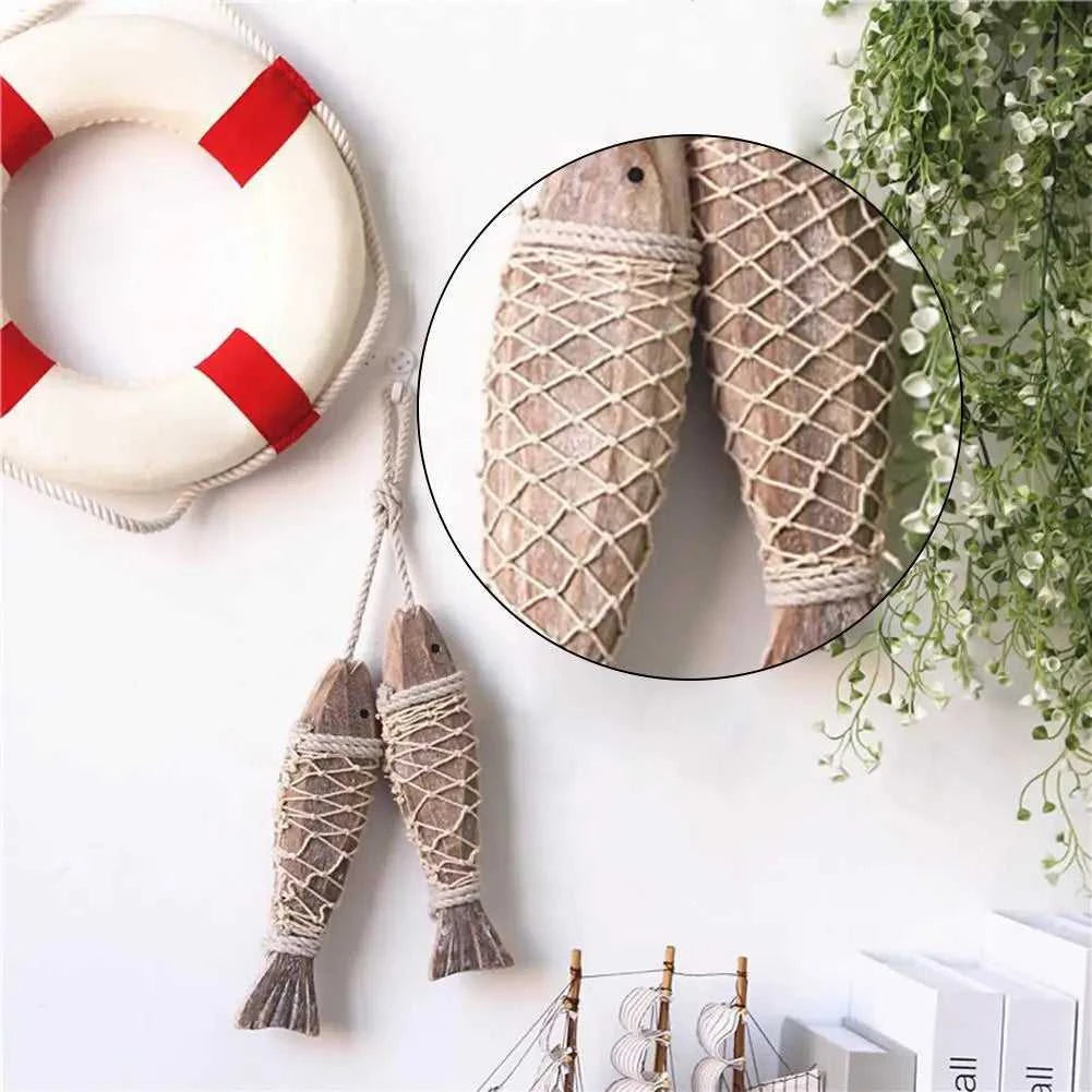 Fish Boho Decor 2-pieces Antique Wood Fish Sculpture with Fishing Net Aesthetic Art Decoration for Home Boats Balcony Pub The jack market .AU The jack market .AU Fishing Gear $ 26 14:10#A