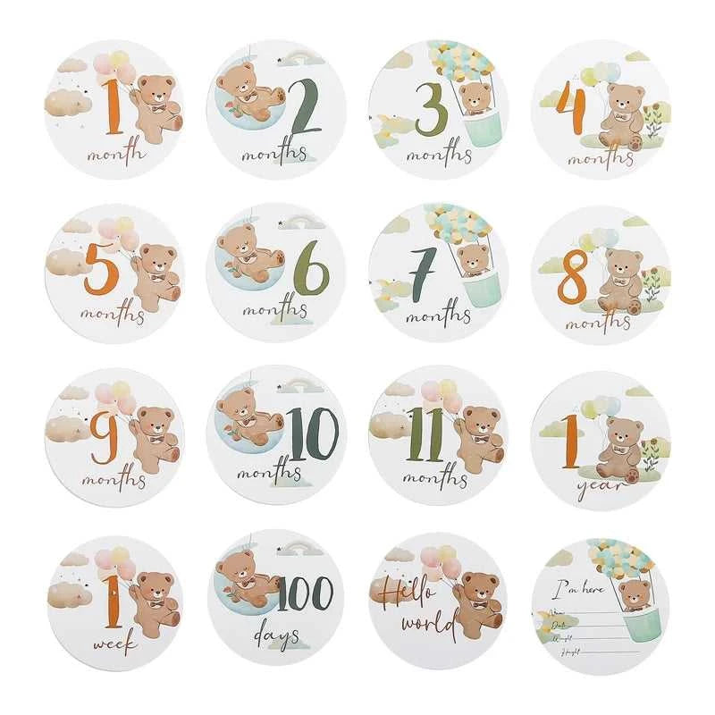 Baby Bear Milestone Number Monthly Memorial Cards Newborn Birthday Gifts Souvenir Newborn Birth Photo Photography Accessories