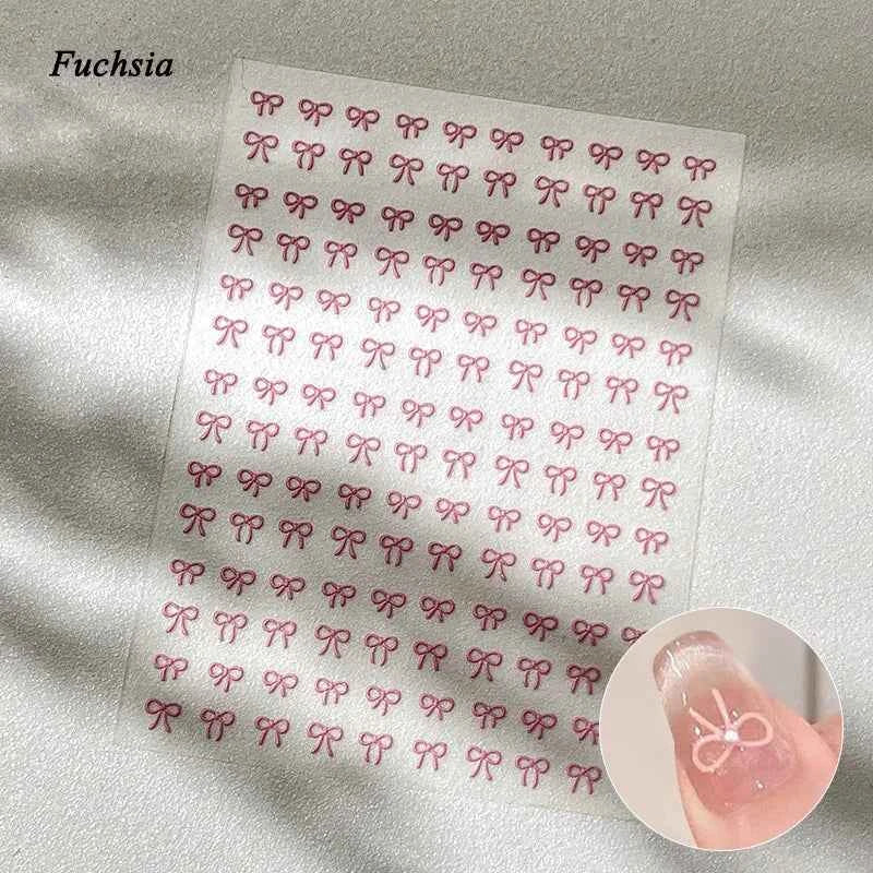 Brand Name Bowknot Nail Art Stickers - Vintage Self-Adhesive Decals in White, Pink & Black for Cute Manicures