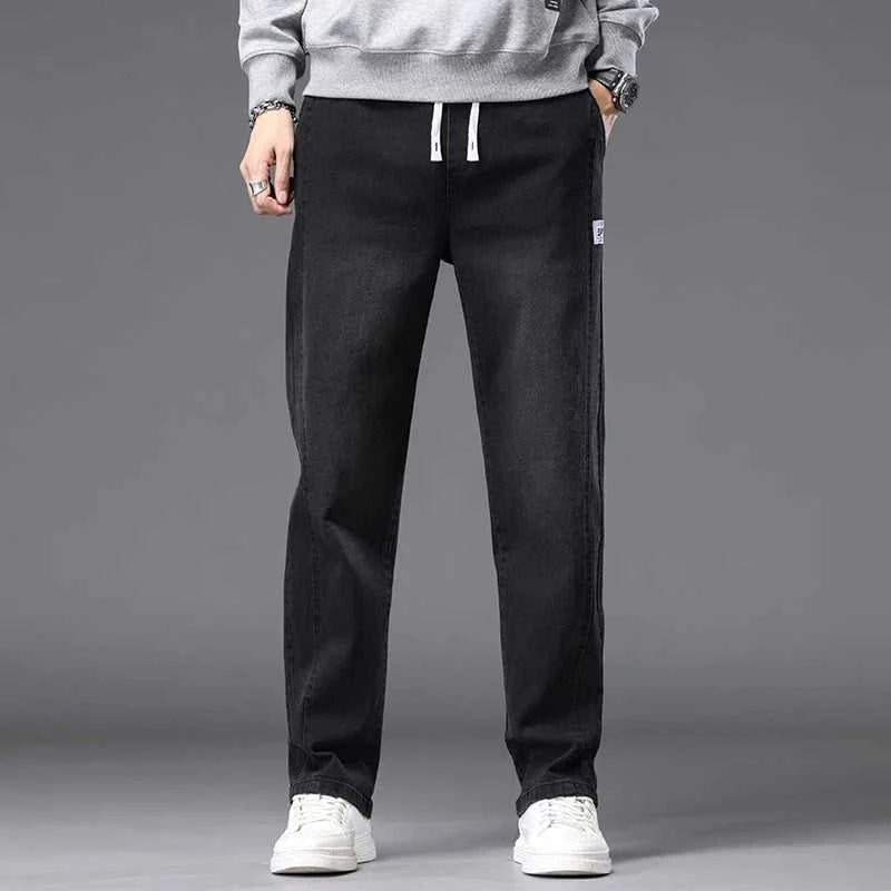 Autumn Winter Blue Jeans Men Drawstring Elastic Waist Cotton Cargo Denim Pants Work Fashion Thick Trousers Male Plus Size M-4XL The jack market .AU The jack market .AU Men Fashion $ 48 14:193#Black;5:361386#M(27-28)