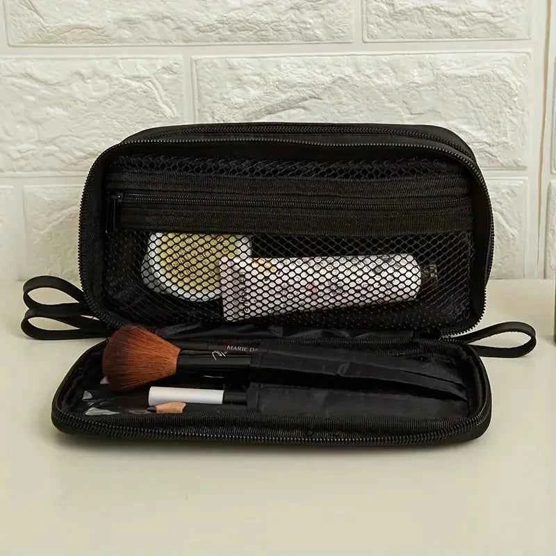 Large Capacity Makeup Brushes Storage Bag Double-Zipper Comestic Tools Organizer Wide-open Vertical Free-Standing Brush Holder