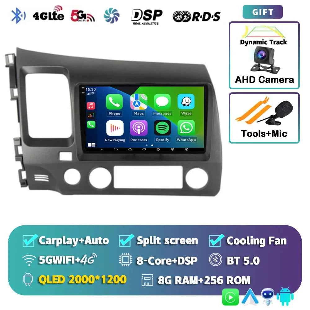 Android 15 Car radio For Honda Civic 8th 2005-2011 Carplay Android auto Qualcomm Car stereo Multimedia player 4G wifi 48EQ 2 din