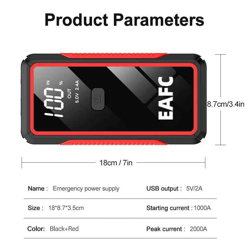 2000A Car Jump Starter Power Bank 12V Output Portable Emergency Start-up Charger 1000A for Cars Booster Battery Starting Device