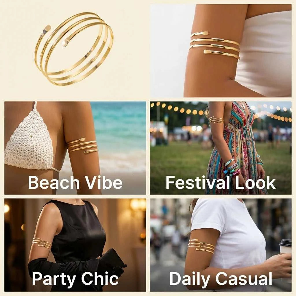 Minimalist Gold Color Spiral Upper Arm Cuff Bracelet for Women Boho Line Geometric Upper Cuff Bracelet Beach Festival Jewelry The jack market .AU The jack market .AU Jewellery & Chains $ 48 200001034:200004862#BR26Y0146