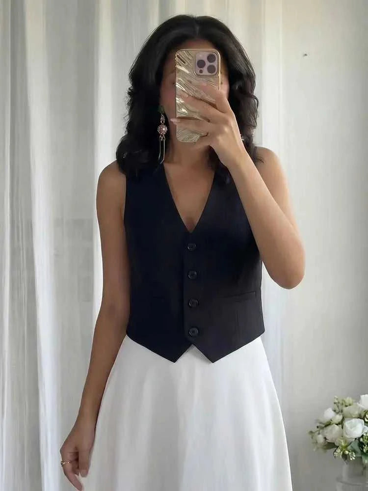 Women's Sleeveless Cropped Blazer Vest – Slim Fit V-Neck Waistcoat for Office & Casual Wear The jack market .AU The jack market .AU Woman Fashion Tops $ 54 14:173#Navy;5:100014065