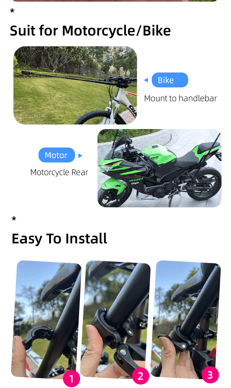 Motorcycle Invisible Selfie Stick Bicycle Monopod Handlebar Bracket for Insta360 X5/X4/X3/dji osmo 360 Action Camera Accessory