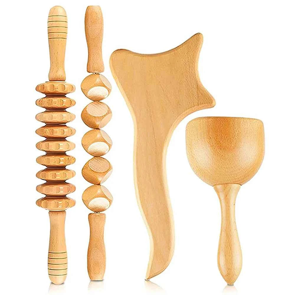 Wooden Wonders 4-in-1 Therapy Massage Kit – Anti-Cellulite & Muscle Pain Relief for Body Shaping