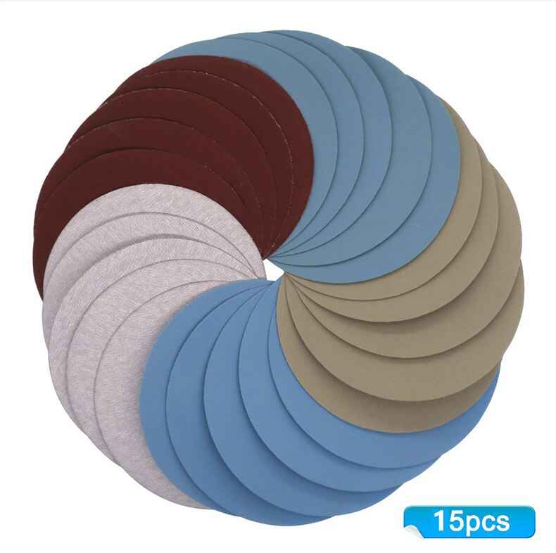 15PCS 125mm Inches Grit 1000 2000 3000 4000 5000 Sanding Discs Hook Loop Sandpaper Round Disk