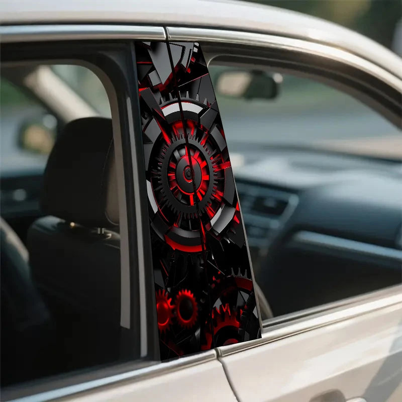 2 pieces, B-pillar car stickers Red mechanical gears Protective film, suitable for all vehicle models