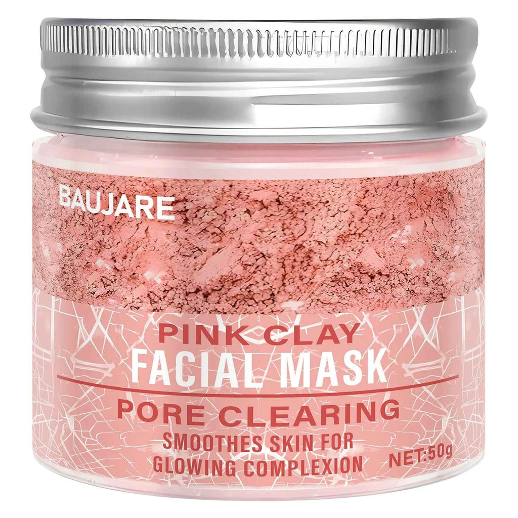 Pink Clay Facial Mask: Pore Clearing, Removes Dirt, Smooths Skin, With Collagen/Biotin for Glowing Complexion