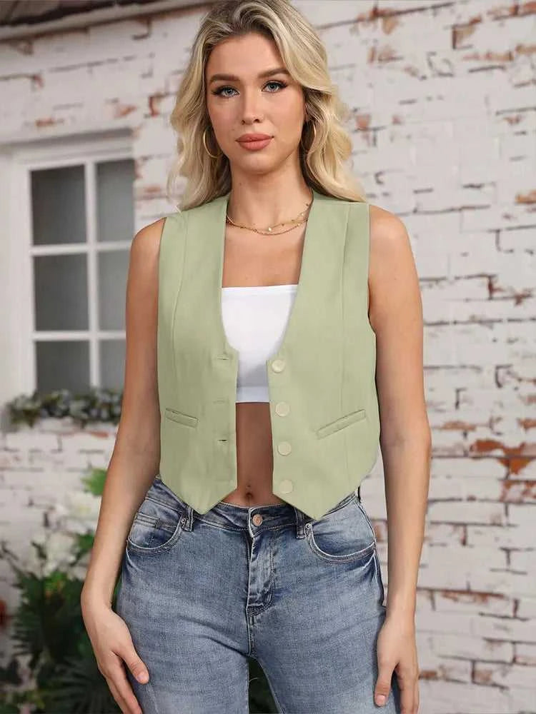 Women's Sleeveless Cropped Blazer Vest – Slim Fit V-Neck Waistcoat for Office & Casual Wear The jack market .AU The jack market .AU Woman Fashion Tops $ 54 14:173#Navy;5:100014065