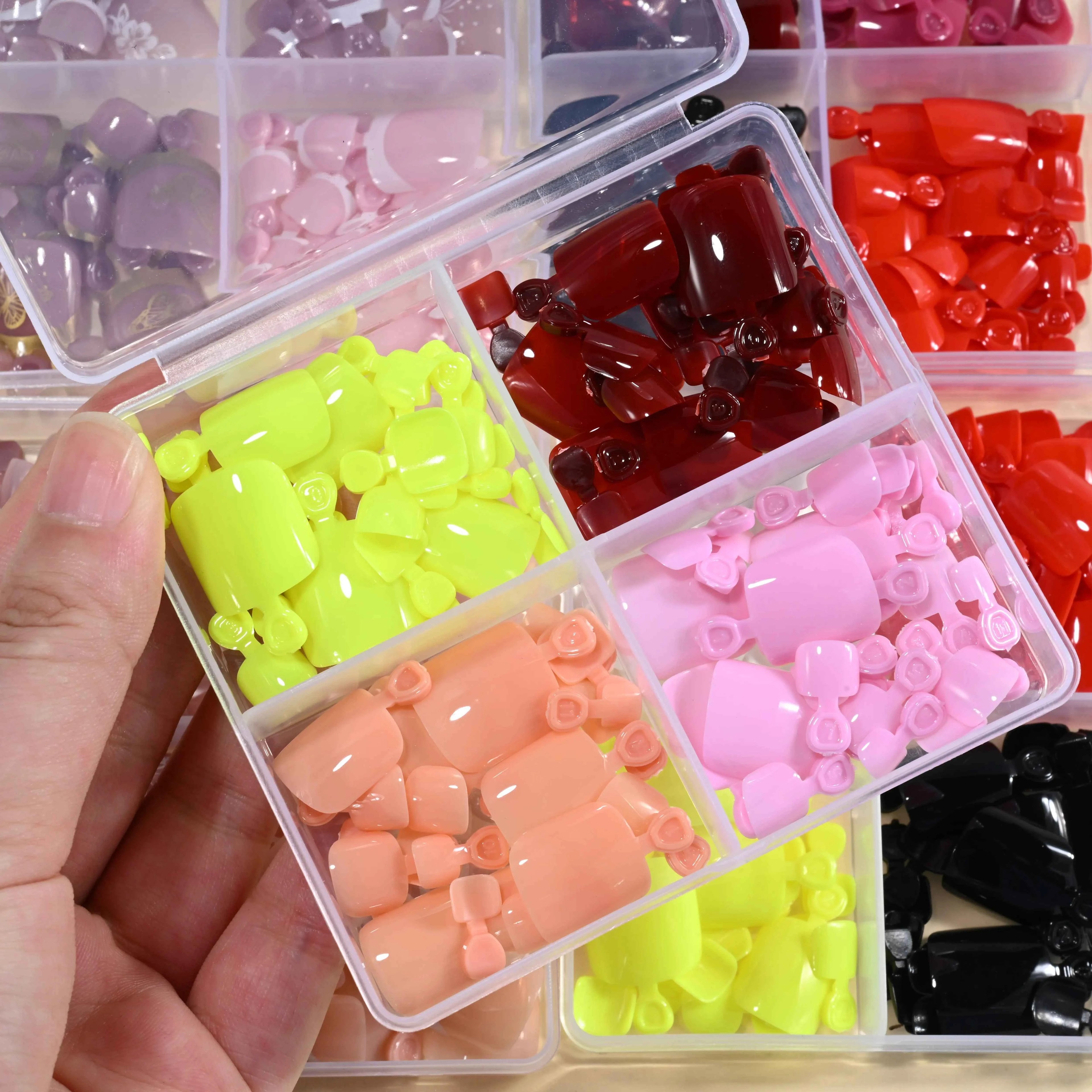 GlamNails Glossy Short-Square Press-On Toenails - 96 Pcs in 4 Stunning Colors: Nude, Pink, Brown