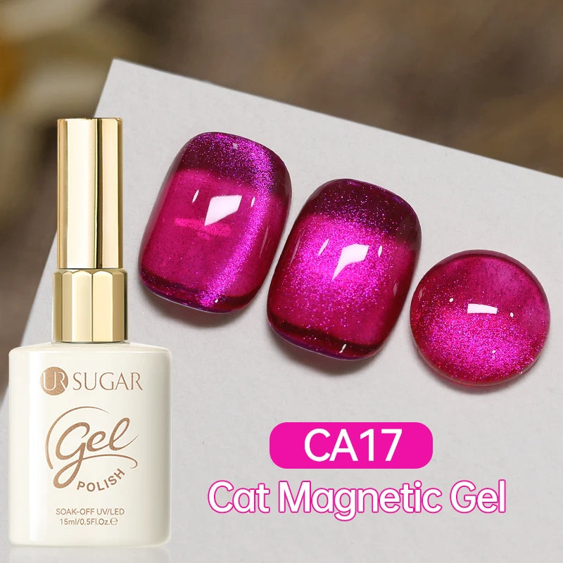 UR SUGAR 15ml  Autumn Winter Red Cat Magnetic Gel Nail Polish White Dopamine Nail Sparkling Glitter Soak Off UV LED for Manicure