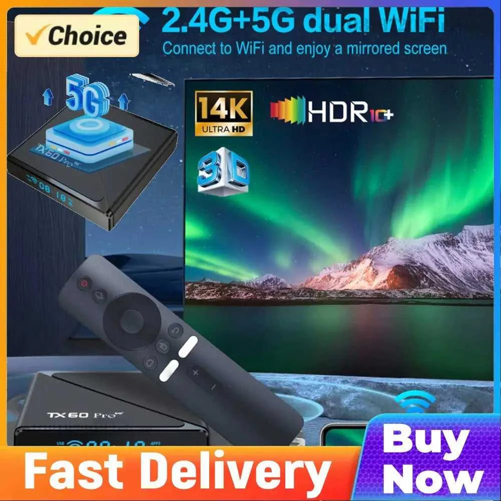 2025 Smart TV Box TX60 PRO Android 10 TV Box 14K 2.4G 5G Dual WiFi 6 Set-top Box Video Media Player 16G 256G Home Set Top Box The jack market .AU The jack market .AU Accessories Electronics $ 88 14:350853#AU