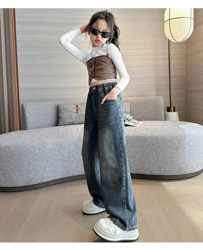 Girl Pocket Bow Embroidery Jeans New Teenage Children Wide Leg Denim Pants for Kids Loose Trousers Spring Autumn 4 -14 Years The jack market .AU The jack market .AU Mum & Kids: Essential Products for Every Family $ 48 14:193#model 2;200000463:200004188#130CM