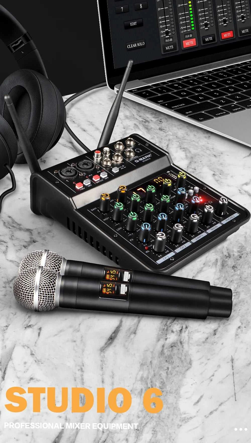 Audio Sound Mixer with Microphone G-MARK Studio 6 Bluetooth Portable DJ Console+48V USB Interface Mixing Boards For Live The jack market .AU The jack market .AU Accessories Electronics $ 115 <none>