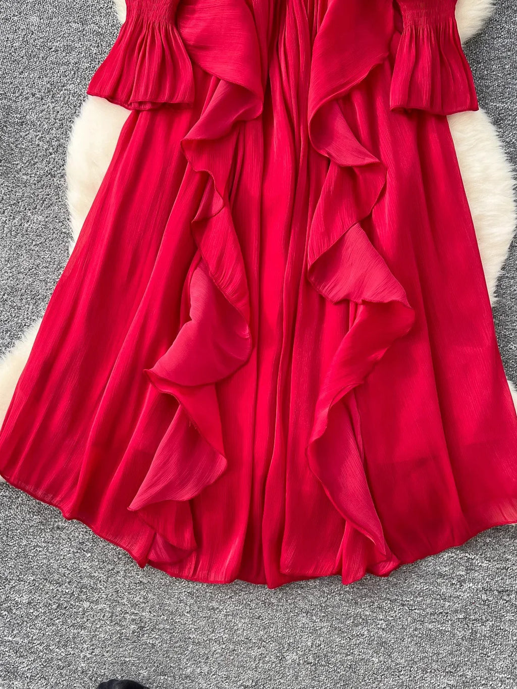 Spring Autumn Women Party Long Dress Elegant Female Red/Purple/Beige/Black Diamonds Patchwork Ruffle A-Line Maxi Vestidos New