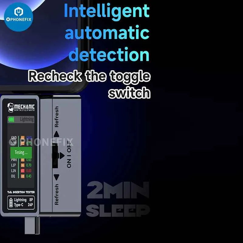 Mechanic T824 Type-C & Lightning Tail Insertion Tester for iPhone, iPad & Android - Fast, Accurate Connectivity Check