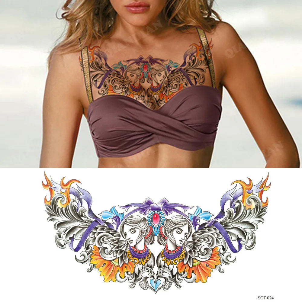 GlamInk Waterproof Flower & Butterfly Temporary Tattoos - Dazzling Chest & Waist Art for Confident Women