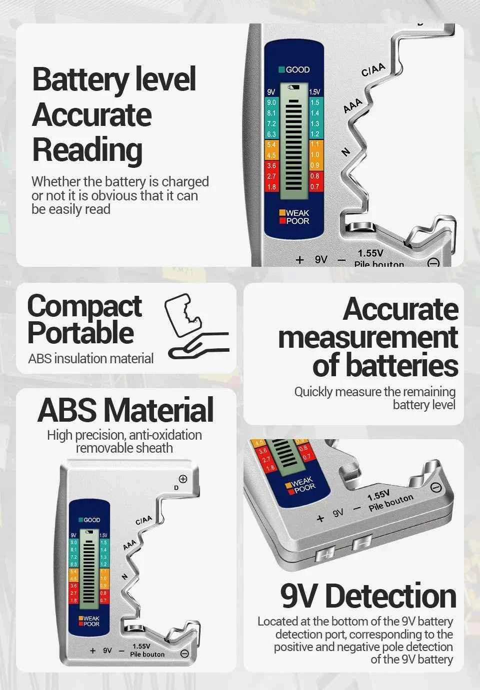 Battery Testers LCD Display ANENG Volt Capacity Check C  AA AAA D N 9V 1.55V Universal Button Cell Capacitance Detector Tools