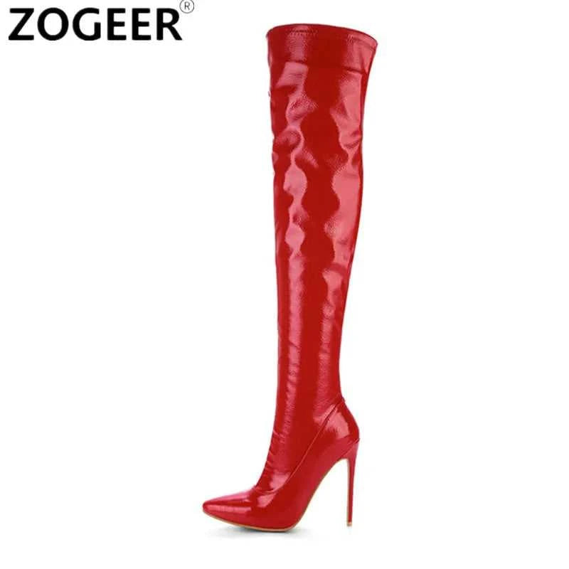Elastic Thigh High Boots Women Red Thin Heels Over-the-knee Boot Sexy Zipper Nightclub Dance Ladies Long Latex Shoes Big Size 45 The jack market .AU The jack market .AU Step Up Your Style: Trendy Shoes for Every Occasion! $ 122 14:10#red;200000124:200000900