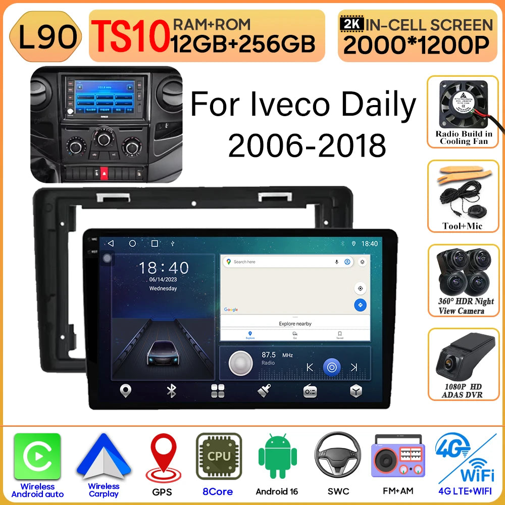 Android 16 Carplay For Iveco Daily 2006-2018 Video Car Radio GPS Navigation Car Monitor Autoradio No 2din Screen GPS DVD Video