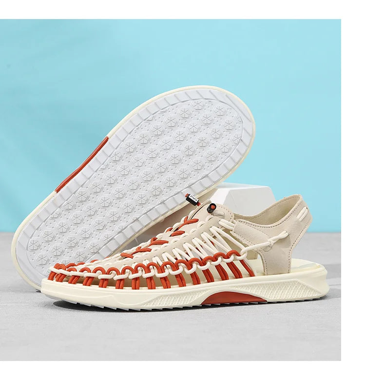 2023 Summer Men's  Sandals Lace Up Hand Woven Sandals Thick Soled Soft Non Slip Casual Shoes High Quality Couple Beach Shoes