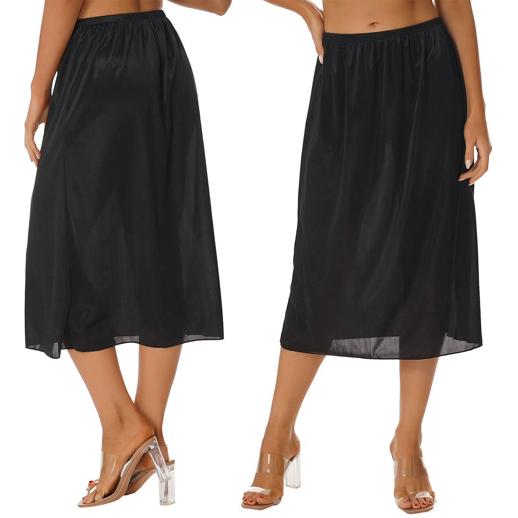Womens Petticoat Skirt Solid Half Slip Underskirt Summer Elastic Waist Inner Lining Midi Skirt Long Underskirt for Party Dress