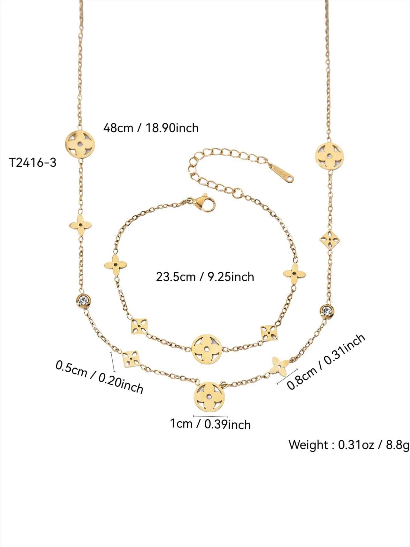 Fashionable Minimalist Stainless Steel Four-Leaf Clover and Lucky Flower Zirconia-Inlaid Necklace and Bracelet Jewelry Gift Set The jack market .AU The jack market .AU Jewellery & Chains $ 49 200001033:361180#Bracelet