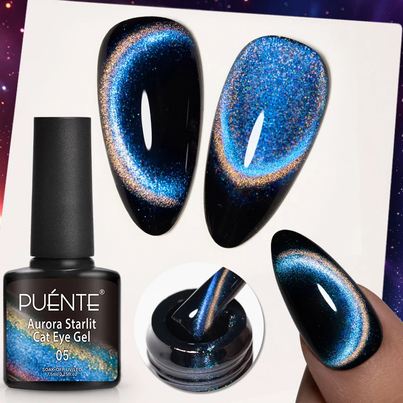 PUENTE Cat Eye Magnetic Gel Nail Polish - Vibrant Starry Galaxy Effect, Soak Off UV, 7.5ML