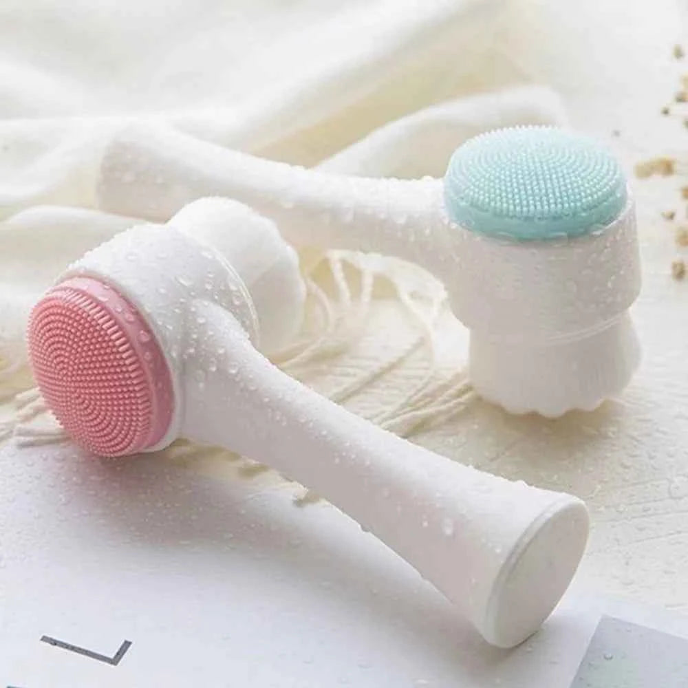 OFT 3D Dual-Sided Face Washing Brush - Deep Clean Pores with Silica & Fur for Home Spa Experience